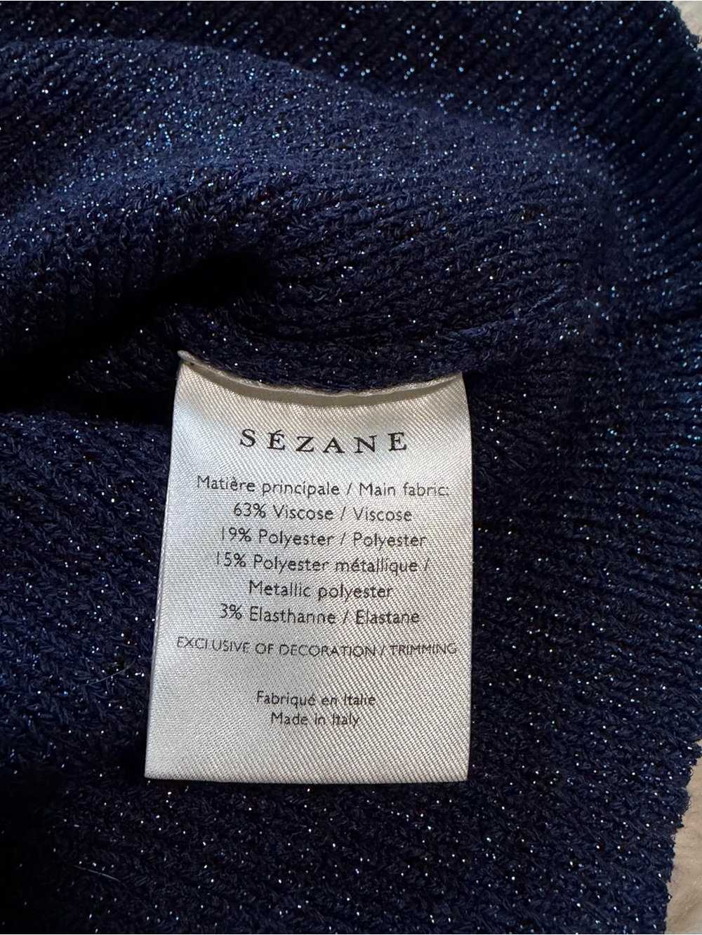 NWT Sézane x Manoush Vera Sweater in Marine Blue Metallic Knit - Size Medium - Picture 4 of 6